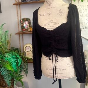Forever 21 2X Black Crop Balloon Sleeve Top Shirt Cinch Front Plus Size